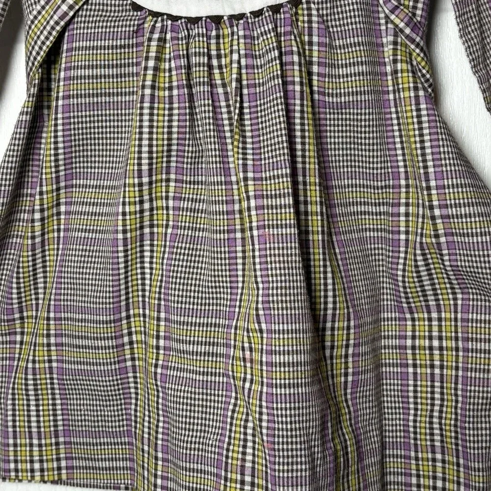 Girls VTG Dress Sz 5 Embroidered Mouse Lace‎ Collar Sleeves Gingham Print Tie